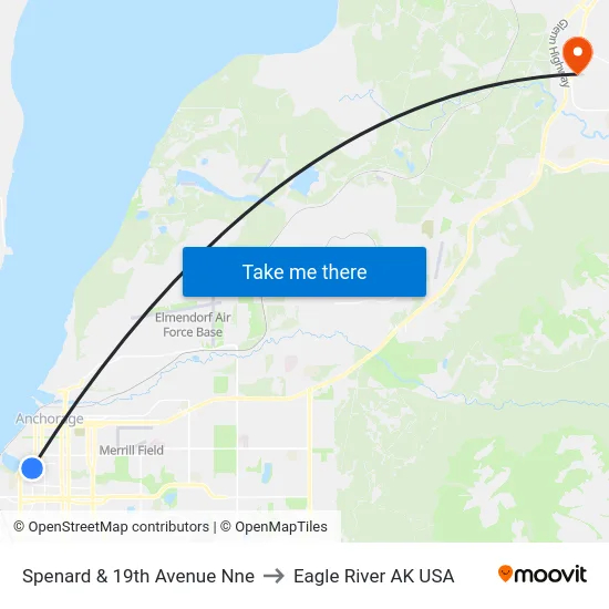 Spenard & 19th Avenue Nne to Eagle River AK USA map