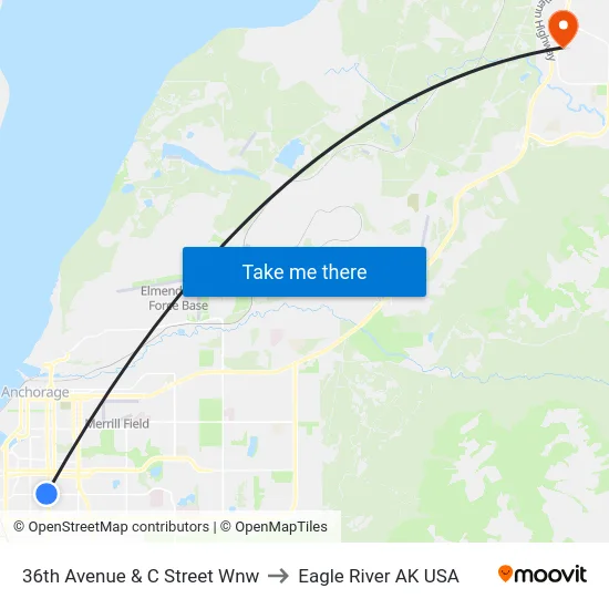 36th Avenue & C Street Wnw to Eagle River AK USA map