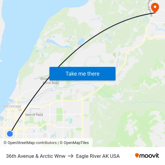 36th Avenue & Arctic Wnw to Eagle River AK USA map