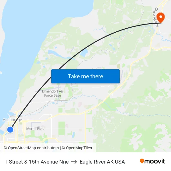 I Street & 15th Avenue Nne to Eagle River AK USA map