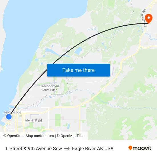 L Street & 9th Avenue Ssw to Eagle River AK USA map