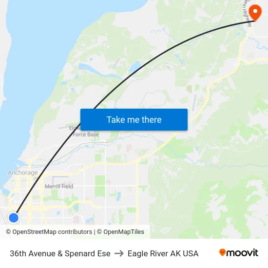 36th Avenue & Spenard Ese to Eagle River AK USA map