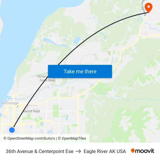 36th Avenue & Centerpoint Ese to Eagle River AK USA map