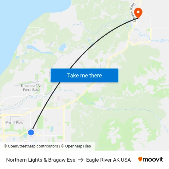 Northern Lights & Bragaw Ese to Eagle River AK USA map