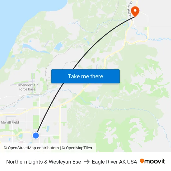 Northern Lights & Wesleyan Ese to Eagle River AK USA map