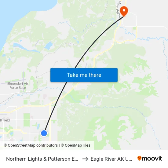 Northern Lights & Patterson Ese to Eagle River AK USA map
