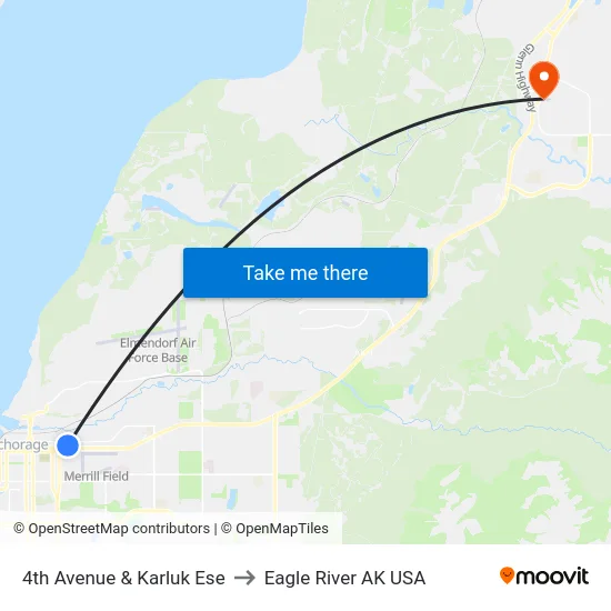 4th Avenue & Karluk Ese to Eagle River AK USA map