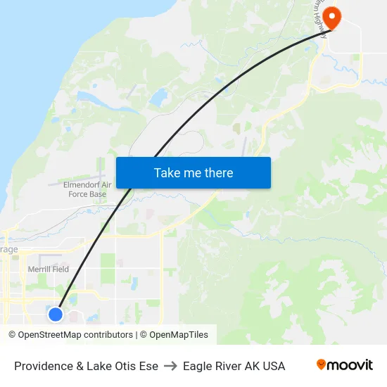 Providence & Lake Otis Ese to Eagle River AK USA map