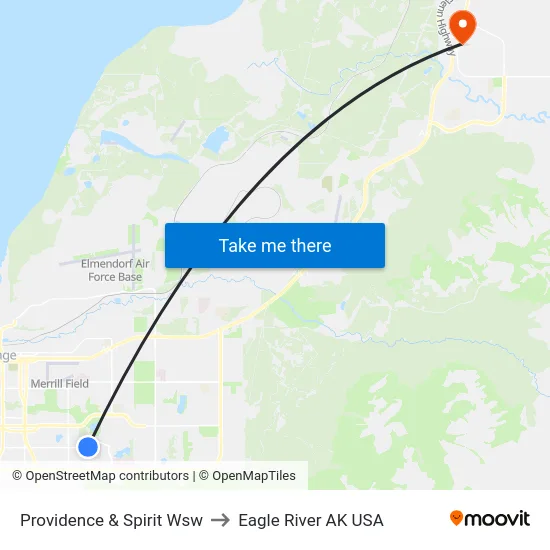 Providence & Spirit Wsw to Eagle River AK USA map