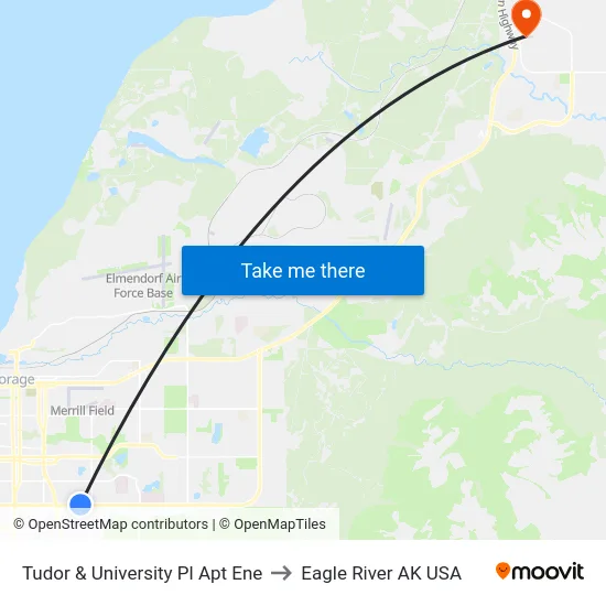 Tudor & University Pl Apt Ene to Eagle River AK USA map