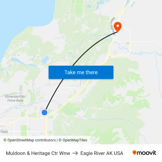 Muldoon & Heritage Ctr Wnw to Eagle River AK USA map