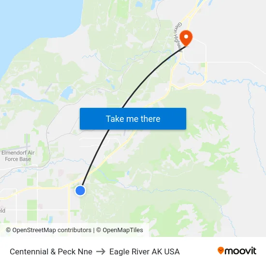 Centennial & Peck Nne to Eagle River AK USA map