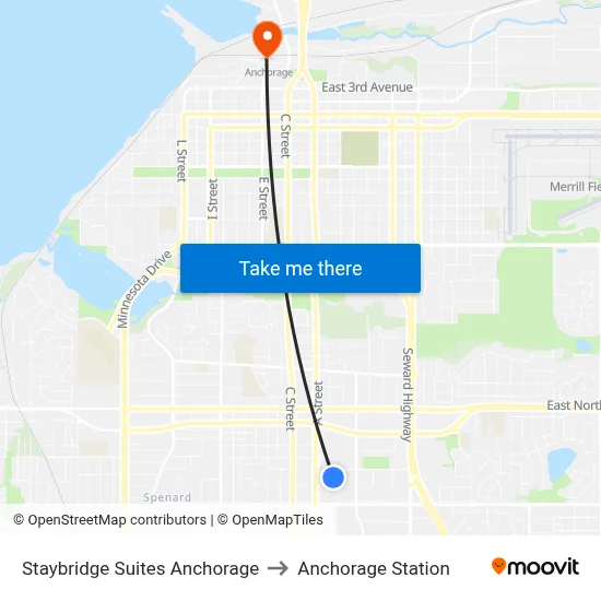 Staybridge Suites Anchorage to Anchorage Station map