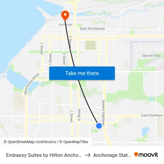 Embassy Suites by Hilton Anchorage to Anchorage Station map