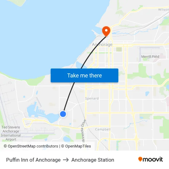 Puffin Inn of Anchorage to Anchorage Station map
