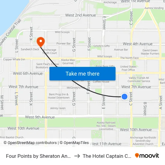 Four Points by Sheraton Anchorage Downtown to The Hotel Captain Cook Anchorage map