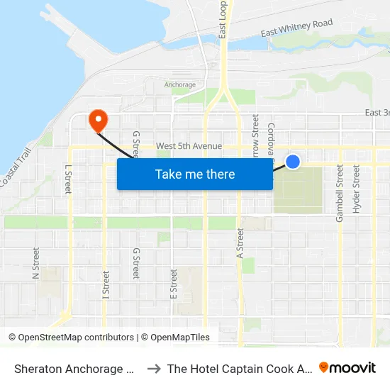 Sheraton Anchorage Hotel Spa to The Hotel Captain Cook Anchorage map