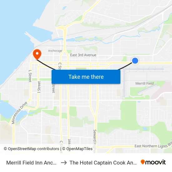 Merrill Field Inn Anchorage to The Hotel Captain Cook Anchorage map