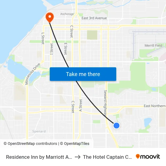 Residence Inn by Marriott Anchorage Midtown to The Hotel Captain Cook Anchorage map