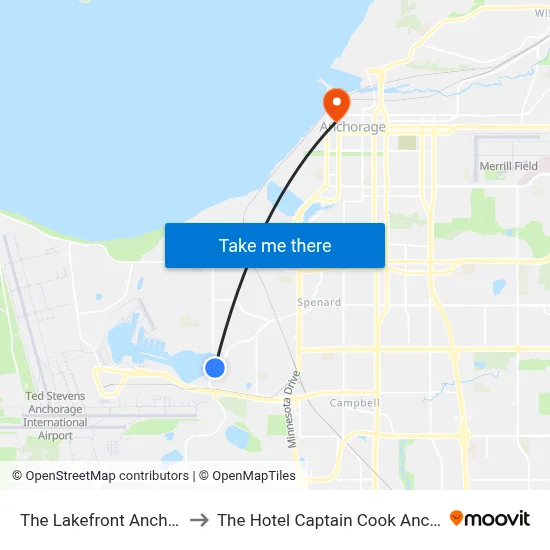 The Lakefront Anchorage to The Hotel Captain Cook Anchorage map