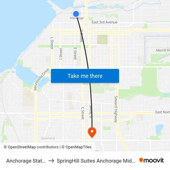 Anchorage Station to SpringHill Suites Anchorage Midtown map