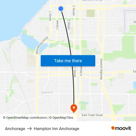 Anchorage to Hampton Inn Anchorage map