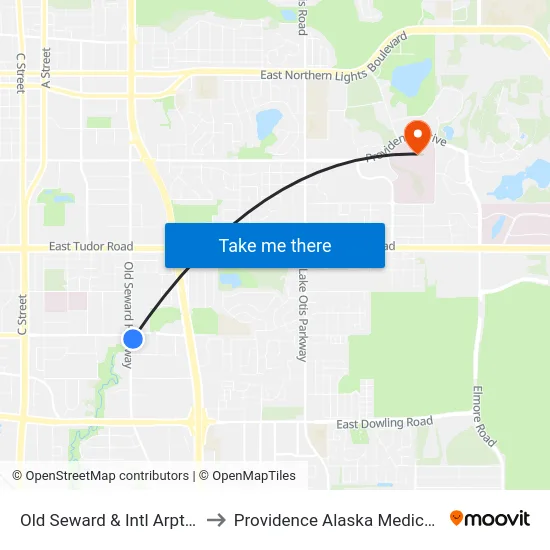 Old Seward & Intl Arpt Rd Sse to Providence Alaska Medical Center map