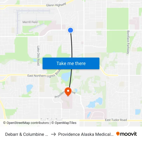 Debarr & Columbine St Ese to Providence Alaska Medical Center map