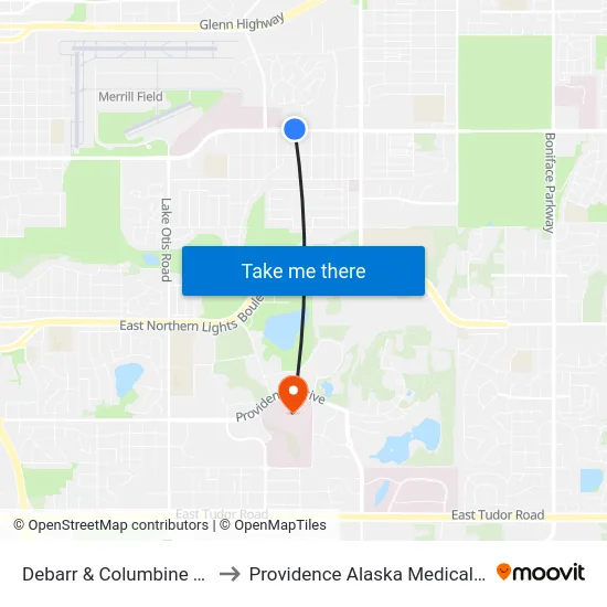 Debarr & Columbine St Ene to Providence Alaska Medical Center map