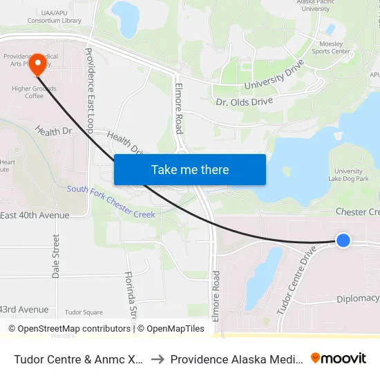 Tudor Centre & Anmc Xwalk Wnw to Providence Alaska Medical Center map