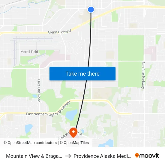 Mountain View & Bragaw St Wsw to Providence Alaska Medical Center map