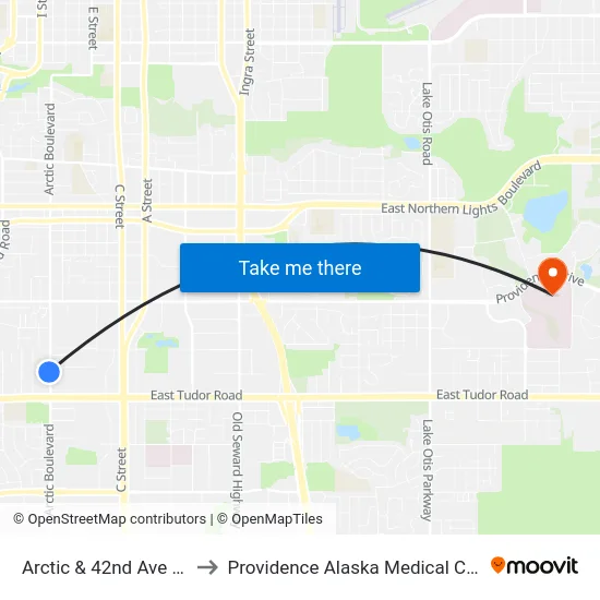 Arctic & 42nd Ave Ssw to Providence Alaska Medical Center map