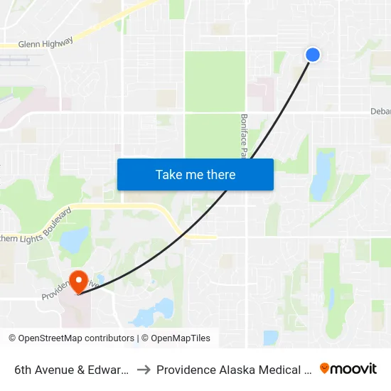 6th Avenue & Edward Ese to Providence Alaska Medical Center map