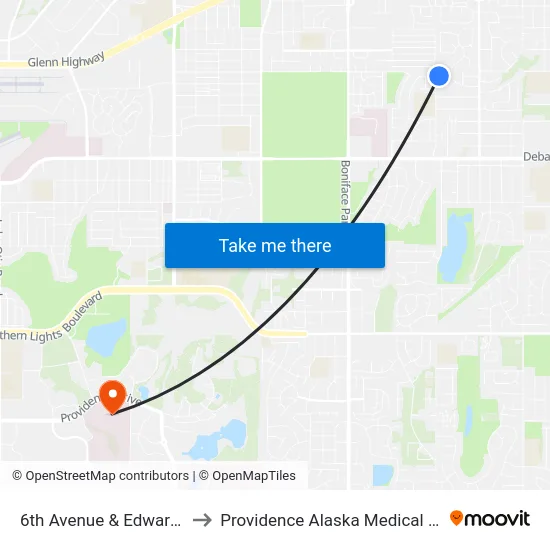 6th Avenue & Edward Ene to Providence Alaska Medical Center map