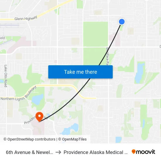 6th Avenue & Newell Ese to Providence Alaska Medical Center map