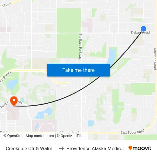 Creekside Ctr & Walmart Nne to Providence Alaska Medical Center map
