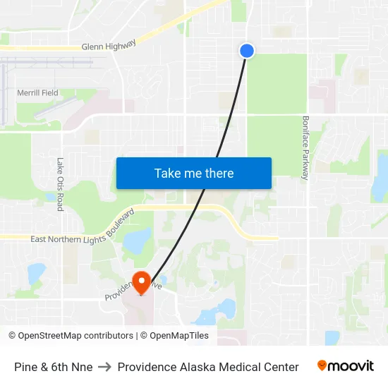 Pine & 6th Nne to Providence Alaska Medical Center map