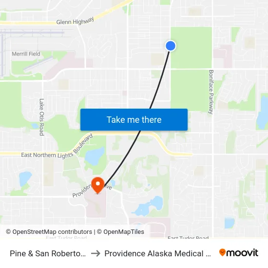 Pine & San Roberto Nne to Providence Alaska Medical Center map