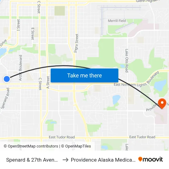 Spenard & 27th Avenue Nnw to Providence Alaska Medical Center map