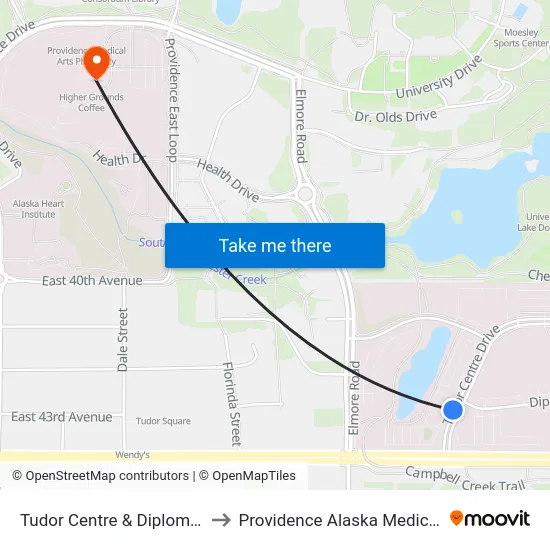 Tudor Centre & Diplomacy Ssw to Providence Alaska Medical Center map