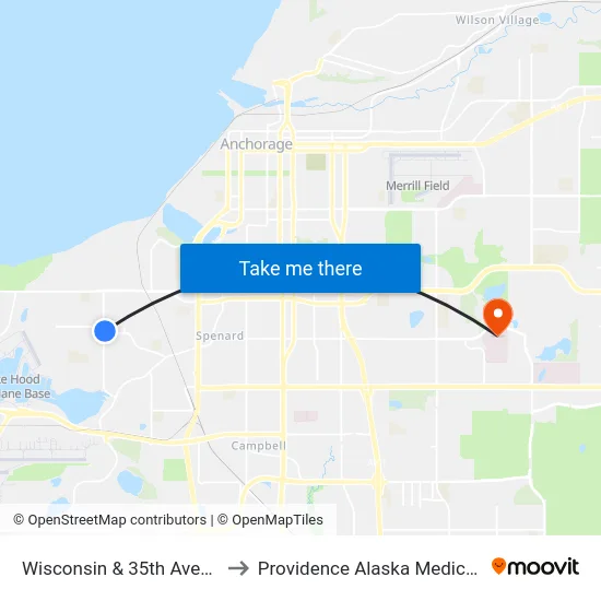 Wisconsin & 35th Avenue Nne to Providence Alaska Medical Center map