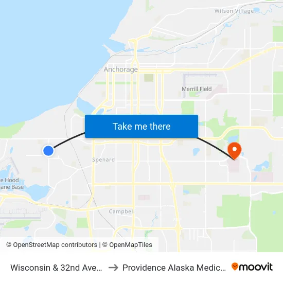 Wisconsin & 32nd Avenue Ssw to Providence Alaska Medical Center map
