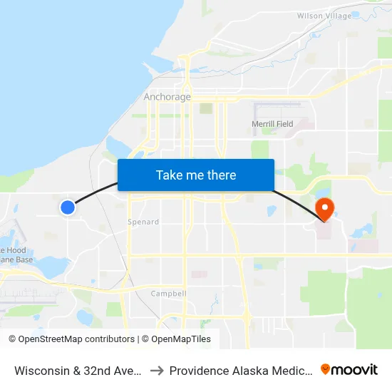 Wisconsin & 32nd Avenue Nne to Providence Alaska Medical Center map