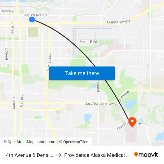 4th Avenue & Denali Ese to Providence Alaska Medical Center map