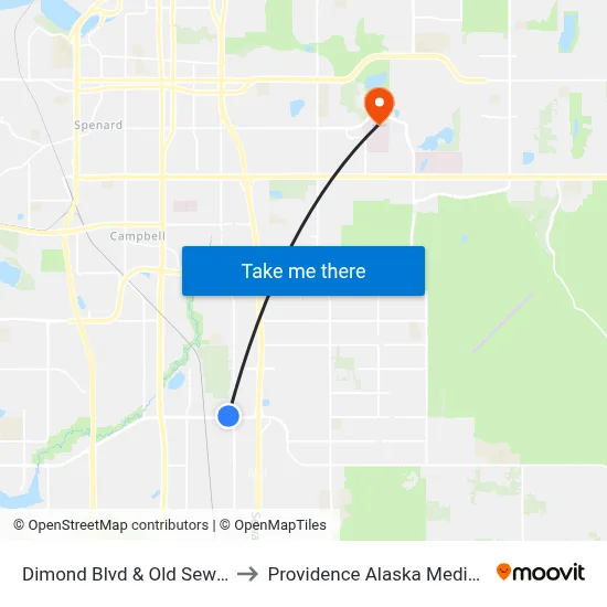 Dimond Blvd & Old Seward Wnw to Providence Alaska Medical Center map