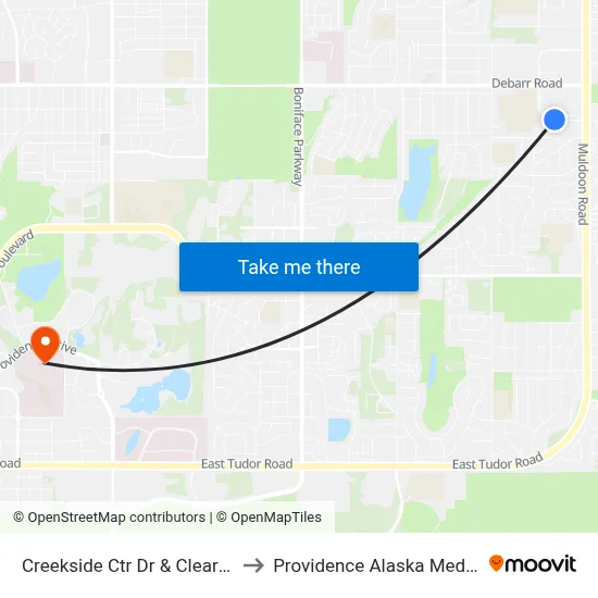 Creekside Ctr Dr & Clearwater Wnw to Providence Alaska Medical Center map