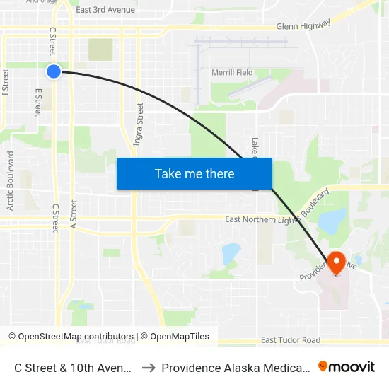 C Street & 10th Avenue Ssw to Providence Alaska Medical Center map