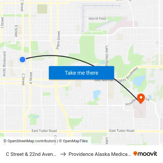 C Street & 22nd Avenue Nnw to Providence Alaska Medical Center map