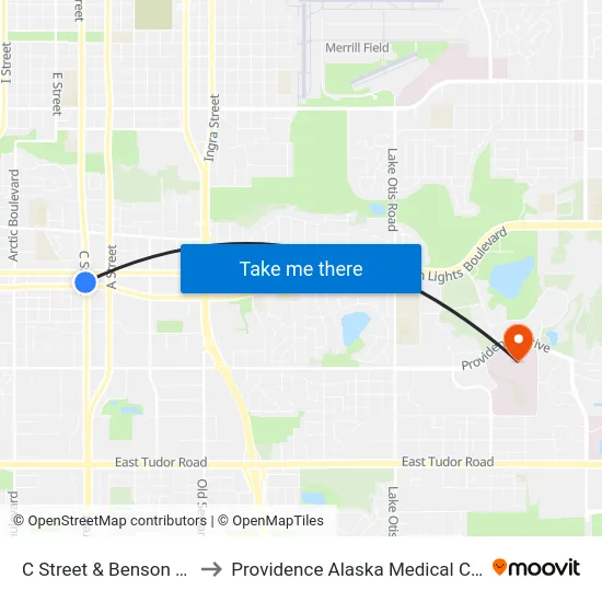 C Street & Benson Nnw to Providence Alaska Medical Center map