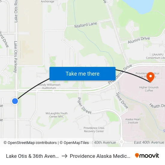 Lake Otis & 36th Avenue Ssw to Providence Alaska Medical Center map